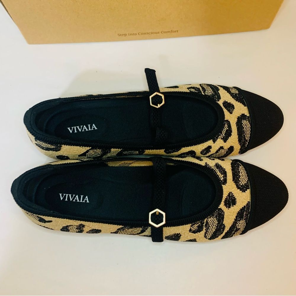 Vivaia Tamia Almond Toe Metallic Leopard Mary Jane’s size 9-9.5 40.5